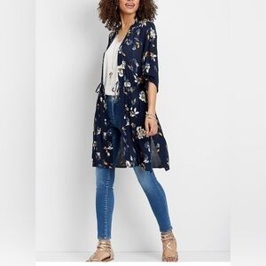 Maurices Navy Floral Kimono Top